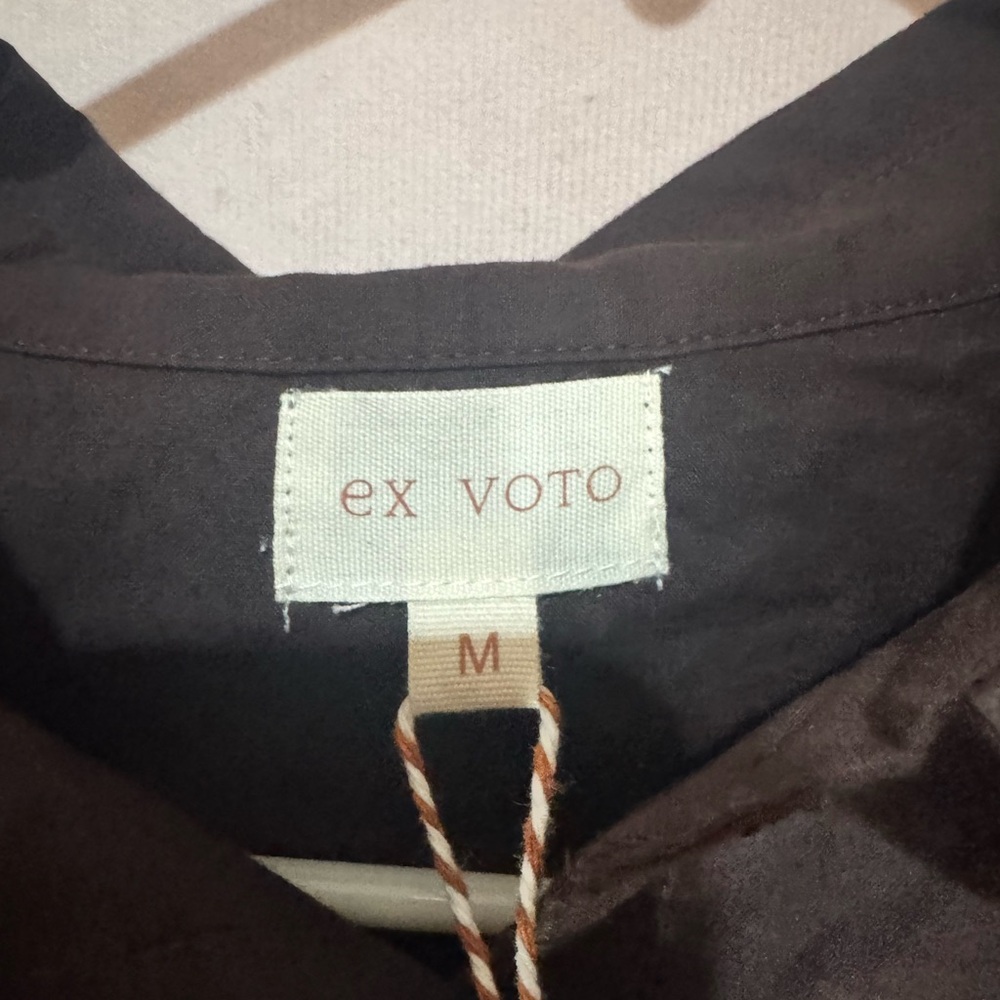 Woman Ex Voto 100% Cotton Chocolate Brown Button Down Long Sleeve Blouse Medium - Picture 5 of 8